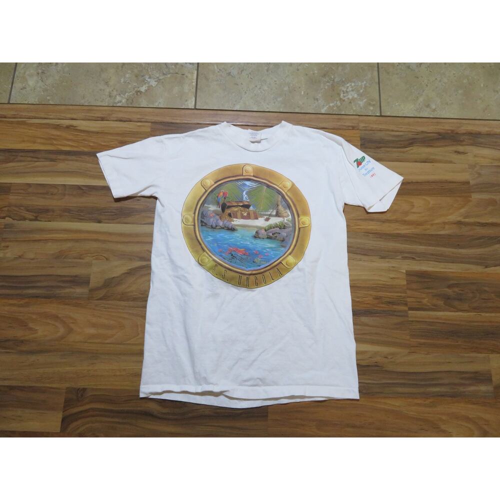 7-up The Uncola T-shirt, White Blue, Double Sided, Sz M 1990s